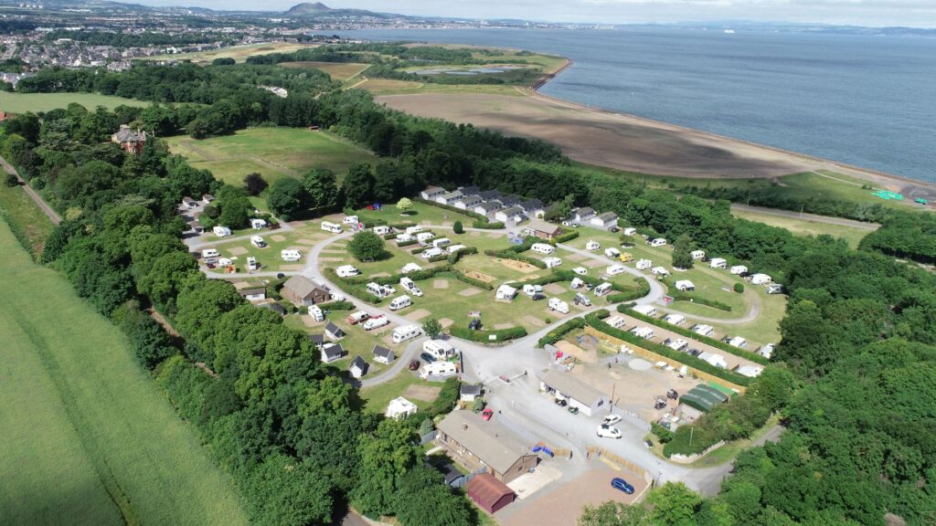 Views towards the Firth of Forth and Arthur's Seat from Drummohr Camping and Glamping site near Edinburgh